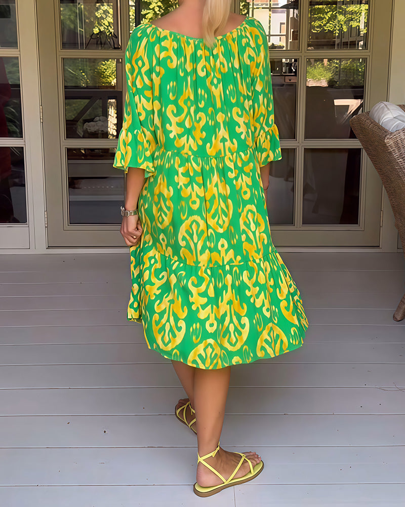 Marisela - Sukienka z nadrukiem i luźnymi rękawami