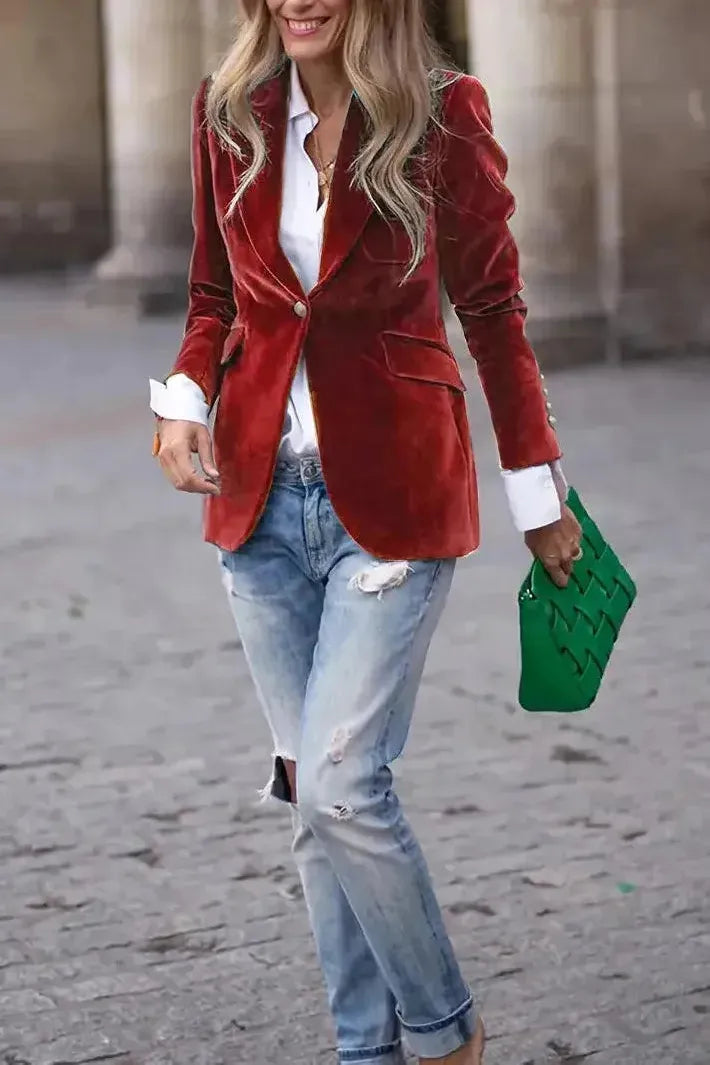 Afrodyta – Elegancka marynarka z aksamitnym wykończeniem