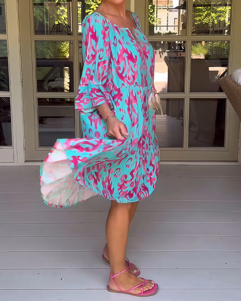 Marisela - Sukienka z nadrukiem i luźnymi rękawami