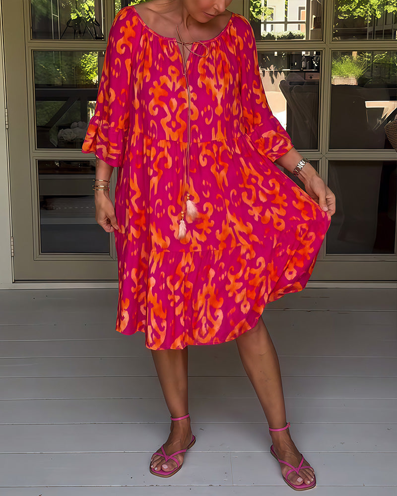 Marisela - Sukienka z nadrukiem i luźnymi rękawami