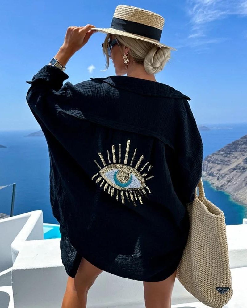 Aneta – Koszula casualowa z cekinami i koralikami