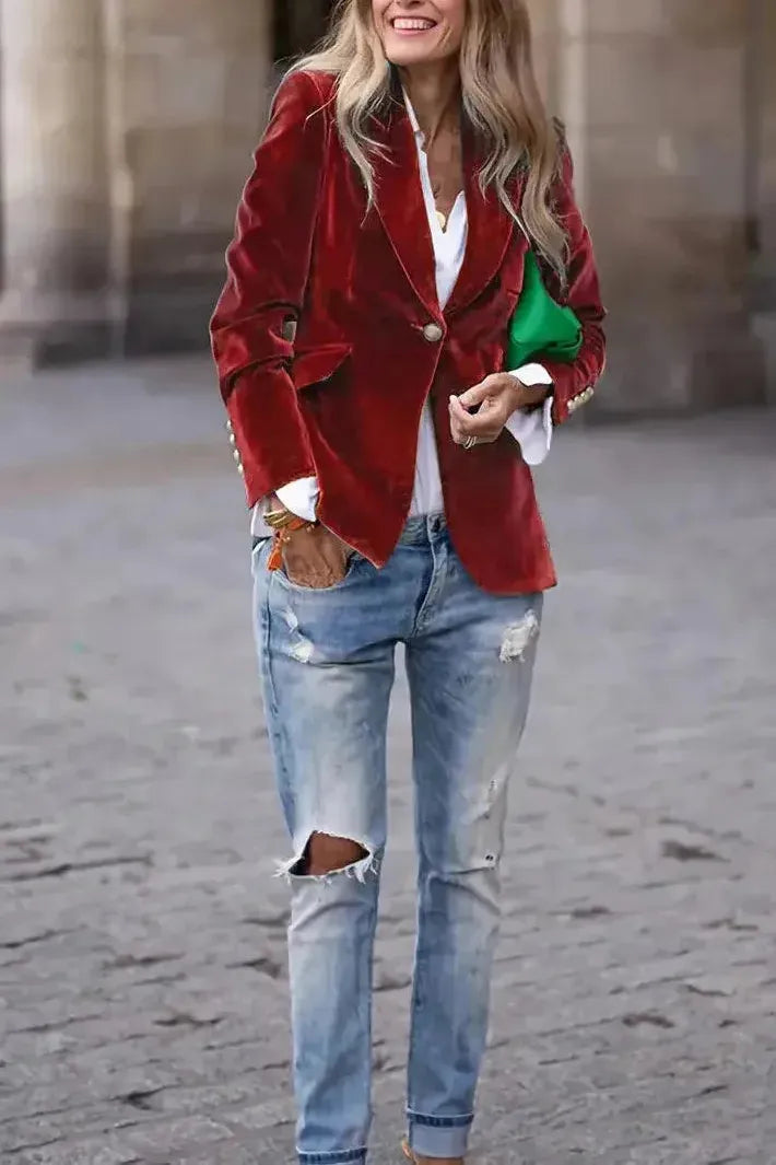 Afrodyta – Elegancka marynarka z aksamitnym wykończeniem