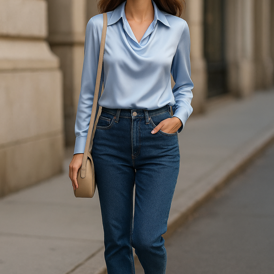 Rosela – Biała bluzka z eleganckim drapowaniem