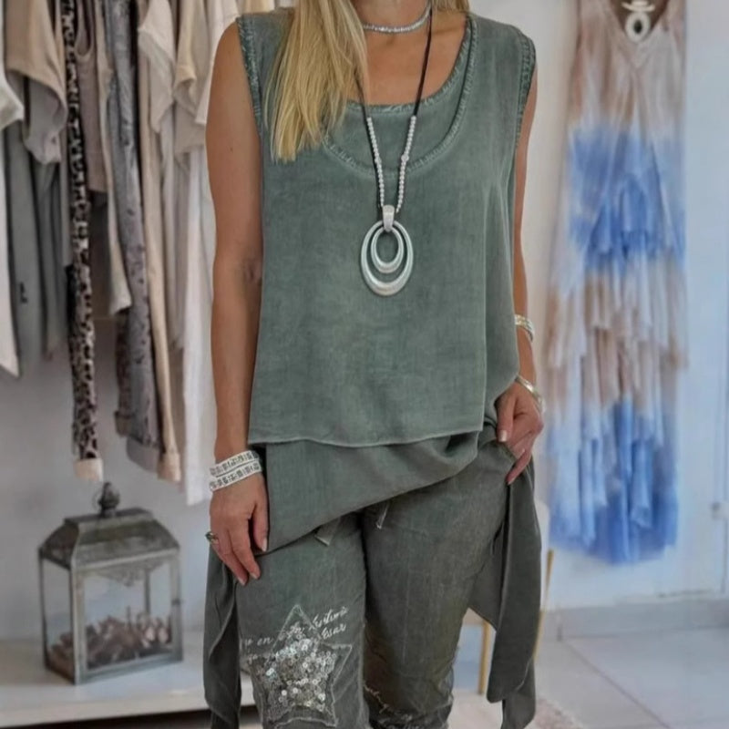 Klara – Dwuczęściowy komplet z topem i spodniami z nadrukiem